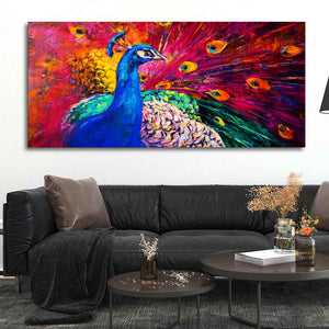 Beautiful Colorful Peacock Premium Canvas Wall Painting