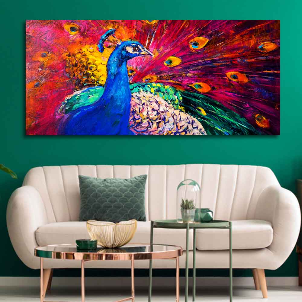 Beautiful Colorful Peacock Premium Canvas Wall Painting