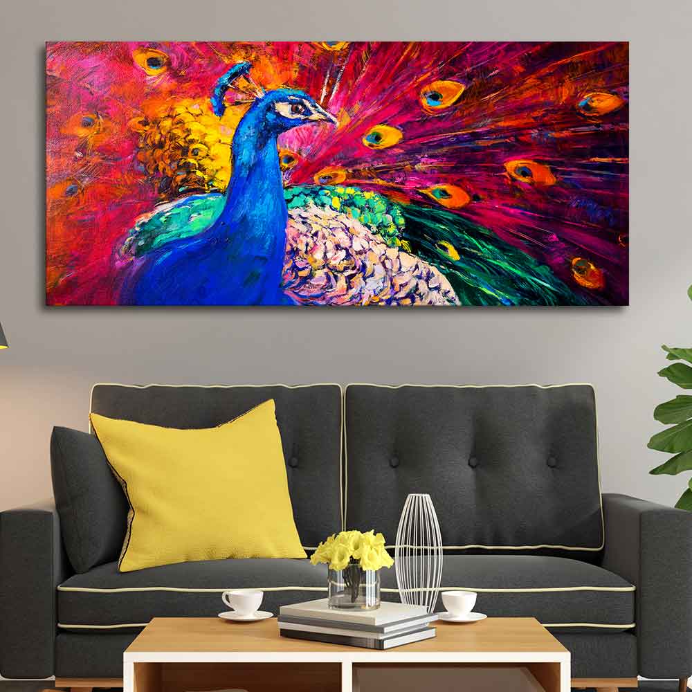 Beautiful Colorful Peacock Premium Canvas Wall Painting