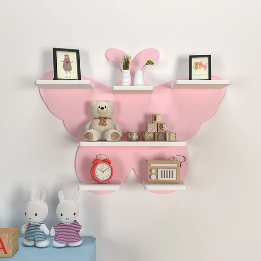 Beautiful Designer Pink Butterfly Wooden Wall Shelf for Kids