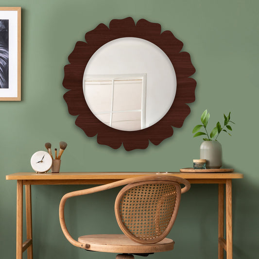 Beautiful Floral Flower Shape Design Art Wooden Wall Mirror