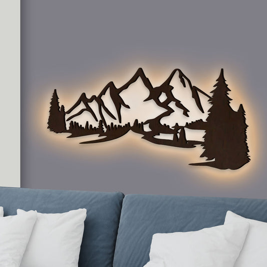 Beautiful Mountain Scenery Backlit Wooden Wall Decor 