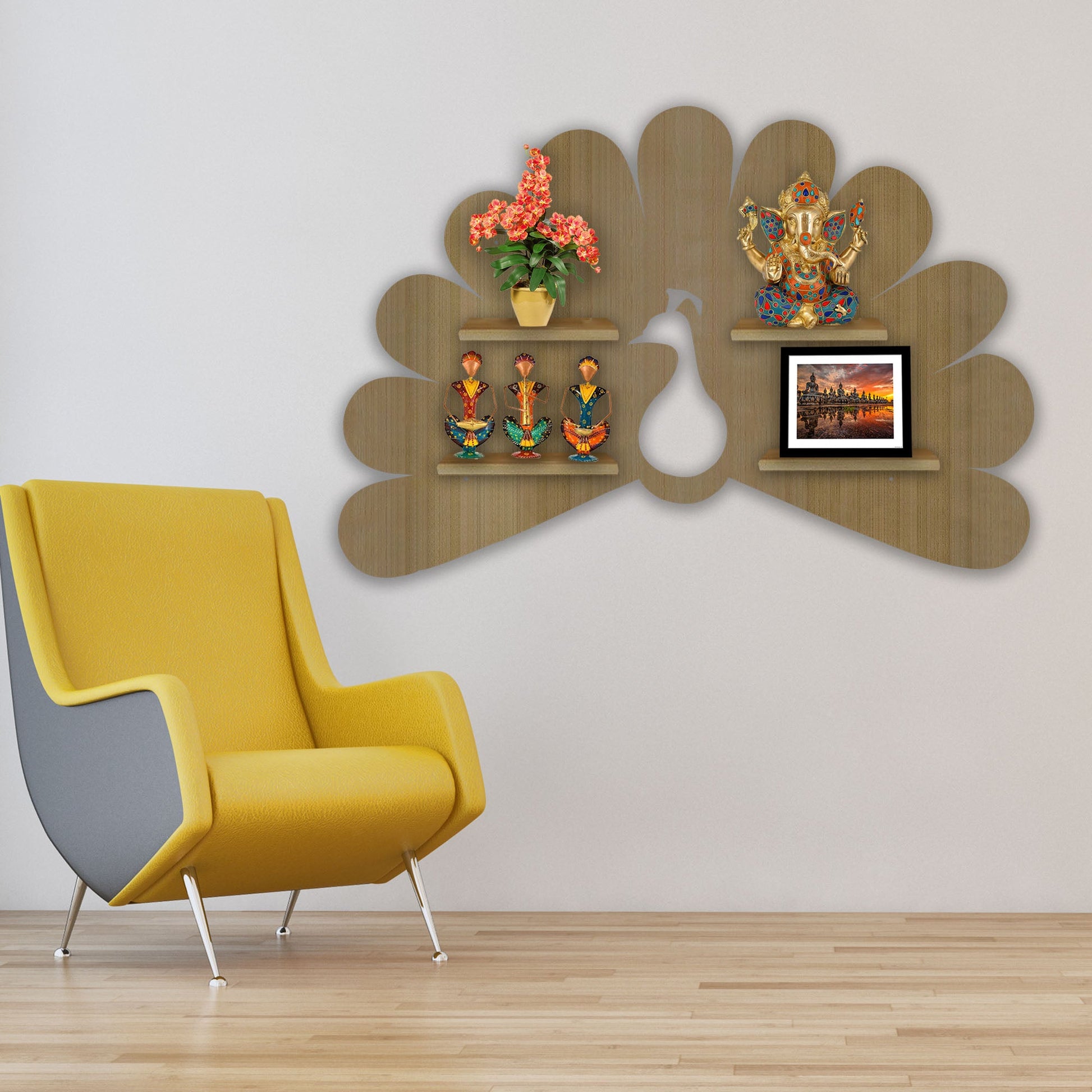 LED Light Wall Shelf with Oak Finish