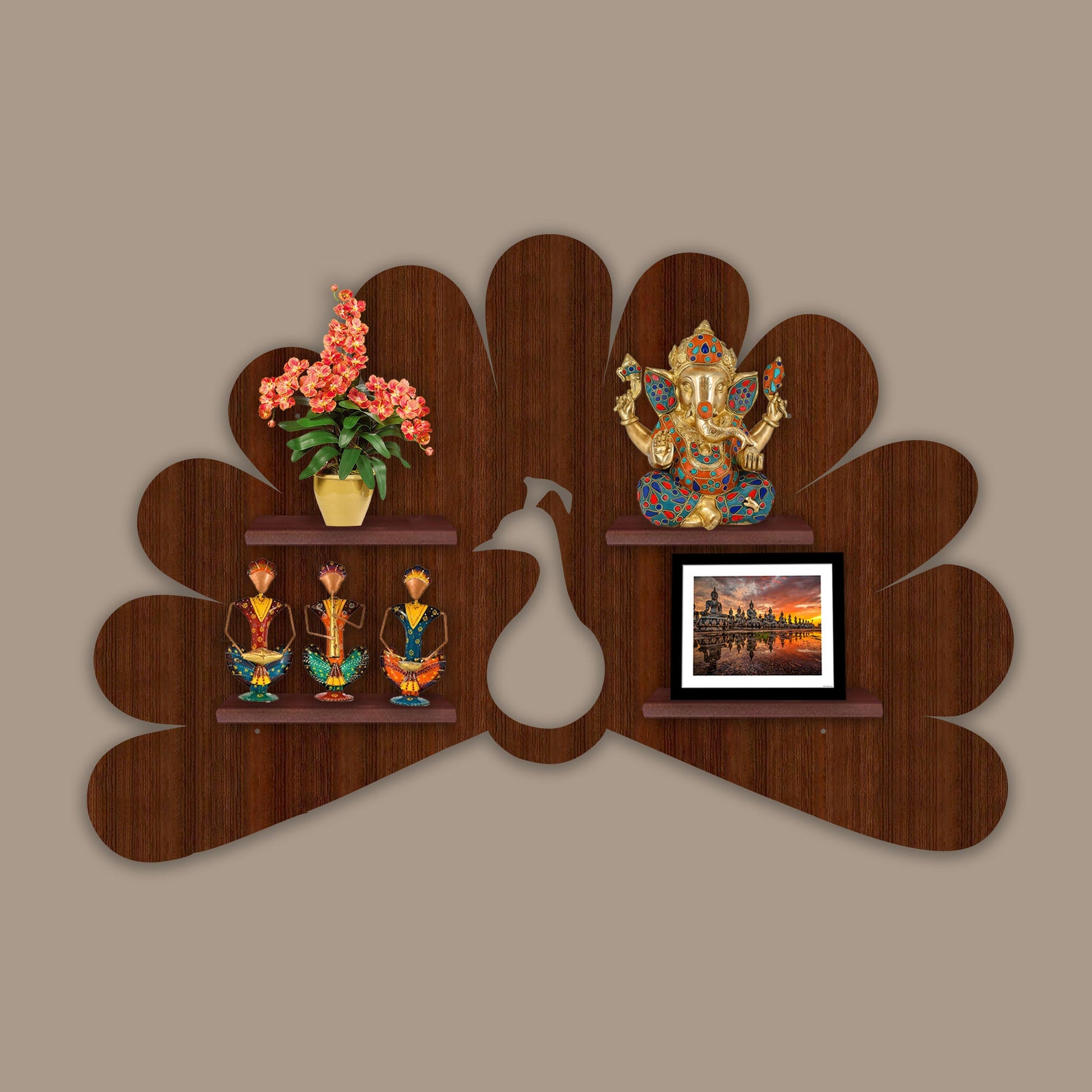 LED Light Wall Shelf with Walnut Finish
