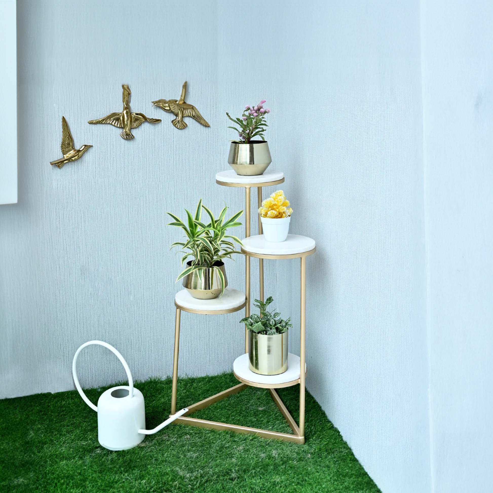 marble plant stands indoor Beautiful Premium Looking Sturdy Metal Planter Stand With White Round – Homcraft