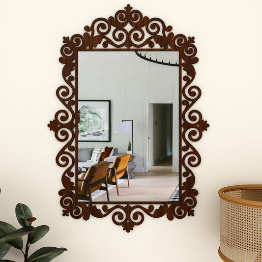 Beautiful Vanity Motif Style Mirror with Walnut Finish