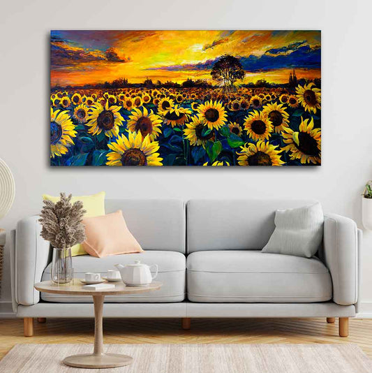 Wall Painting of Sunflower Garden in Sunset View