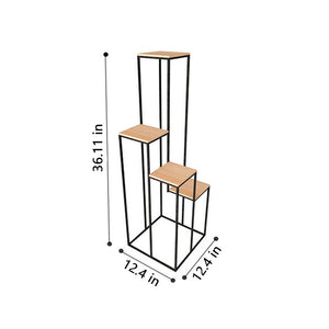 Black Metal Planter Stand Wooden Shelves- 4 Tier