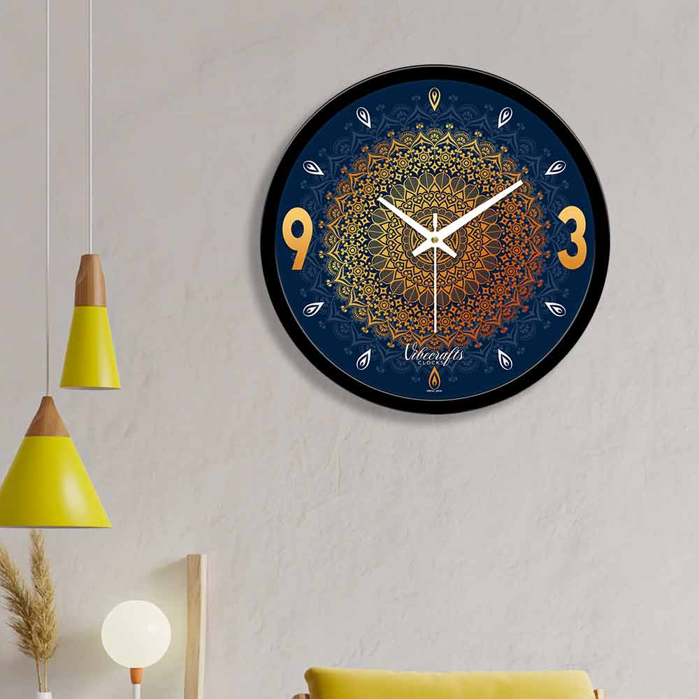  Blue Background Golden Mandala Designer Wall Clock