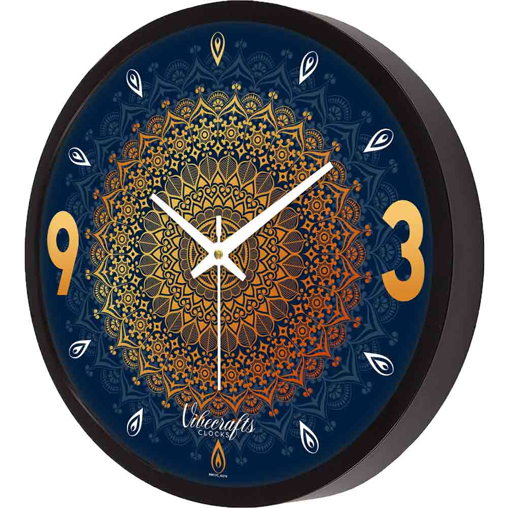  Blue Background Golden Mandala Designer Wall Clock