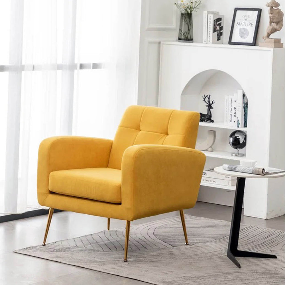 Bright Yellow Relaxing Tufted Velvet Sofa Lounge Chair