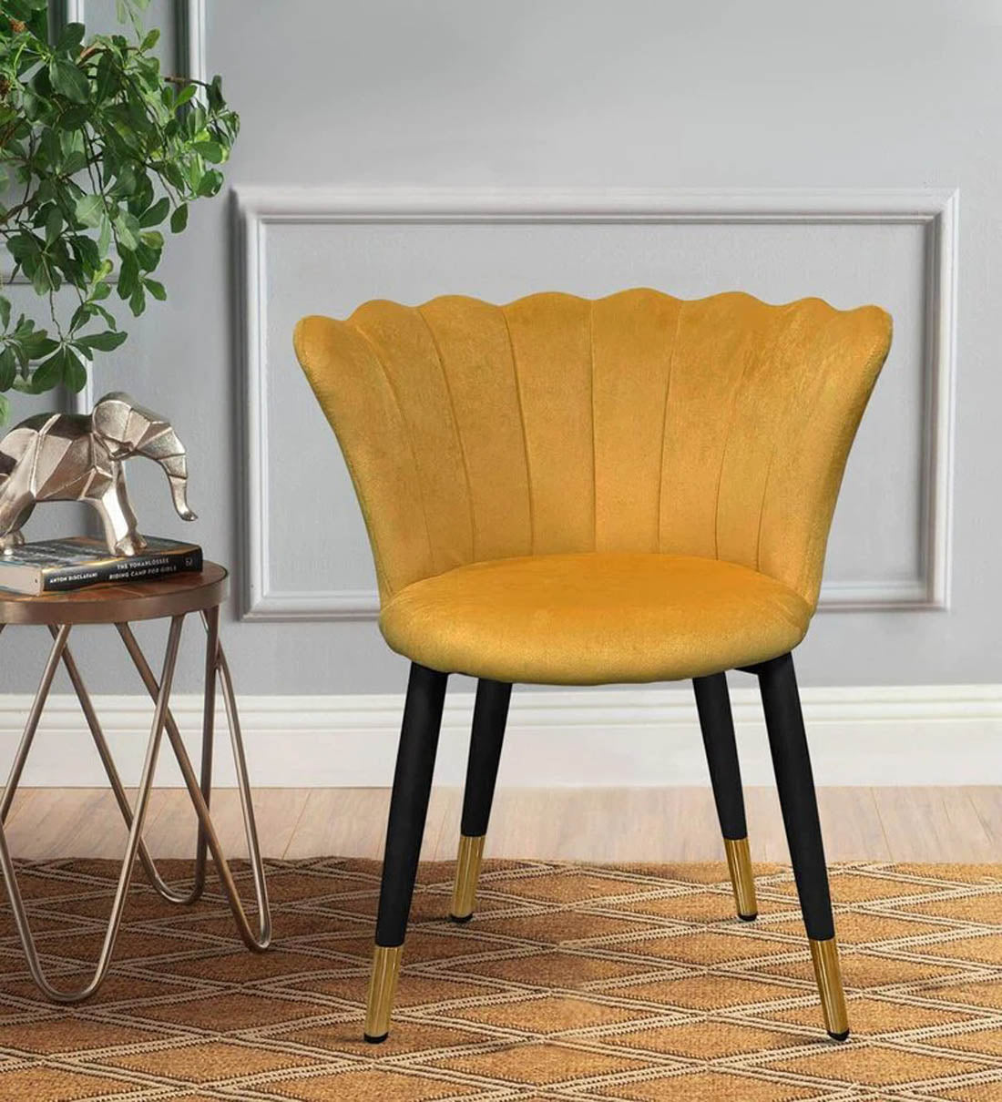 Bright Yellow Rounded Back Plush Velvet Accent Chair