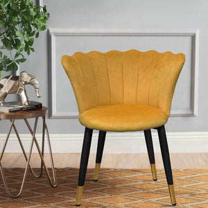 Bright Yellow Rounded Back Plush Velvet Accent Chair