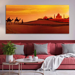 Camel Caravan Heading to Taj Mahal Canvas Wall Painting