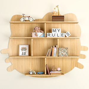  Designer Wooden Wall Shelf / Book Shelf / Night Light, Oak Finish