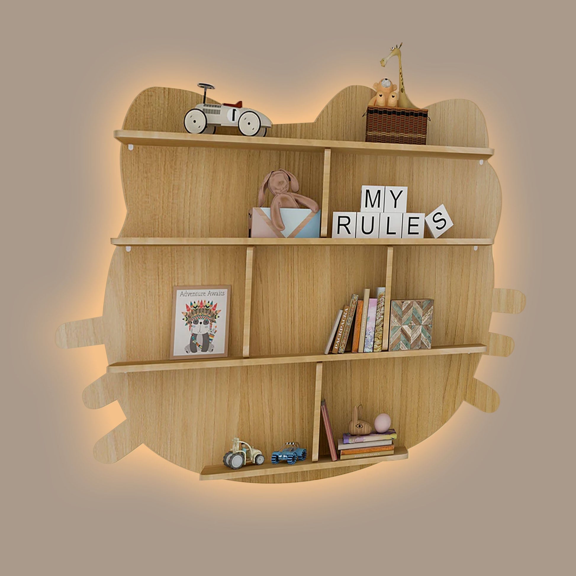 Cat Shape Backlit Designer Wooden Wall Shelf 