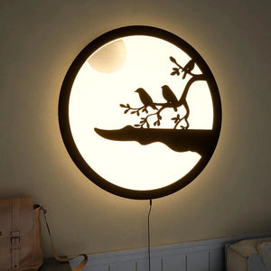 Chirping Birds Rounded Backlit Wooden Wall Decor with LED Night Light