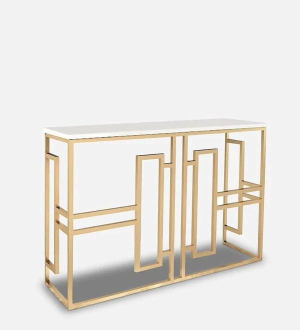 Table with White Marble in Golden Metal Finish