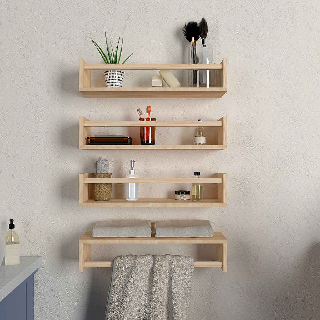 Classic Horizontal Four Wall Shelf with Oak Finish