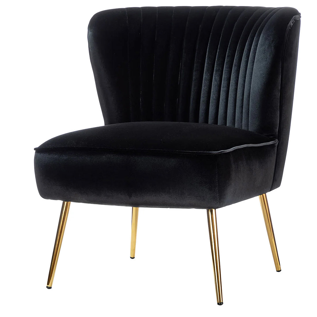 Curved Back Black Velvet Accent Chair