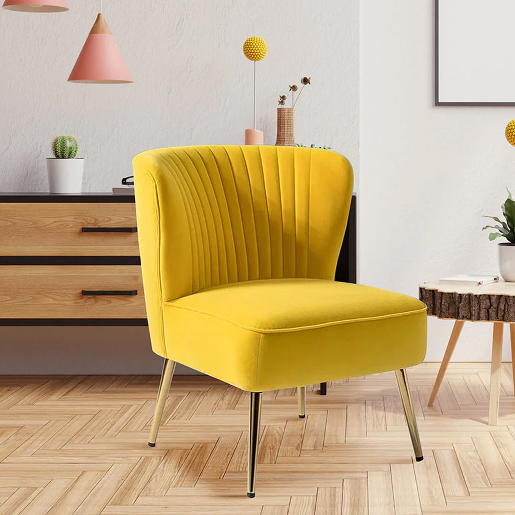 Classic Style Curved Back Yellow Velvet Accent Chair