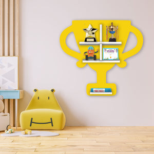 Competition Trophy Shape Wooden Wall Shelf