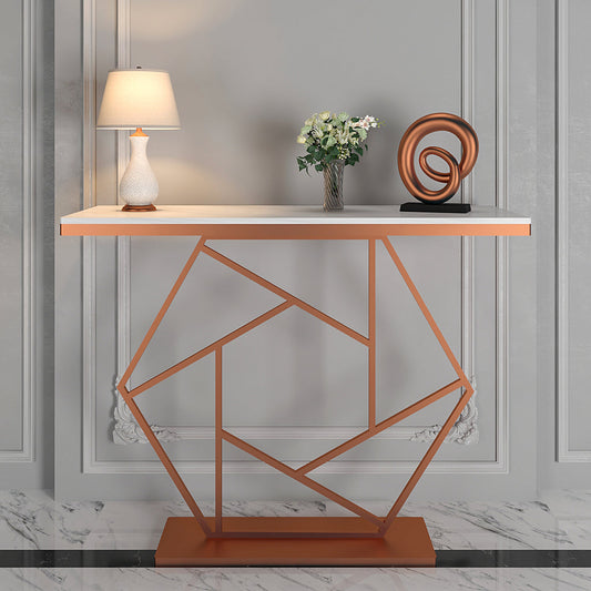 Contemporary Copper Finish Console Table In Hexagonal Design