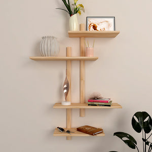 Contemporary Designer Wall Shelf with Light Oak Finish