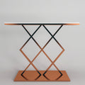 Copper Finish Console Table In Criss Cross Pattern