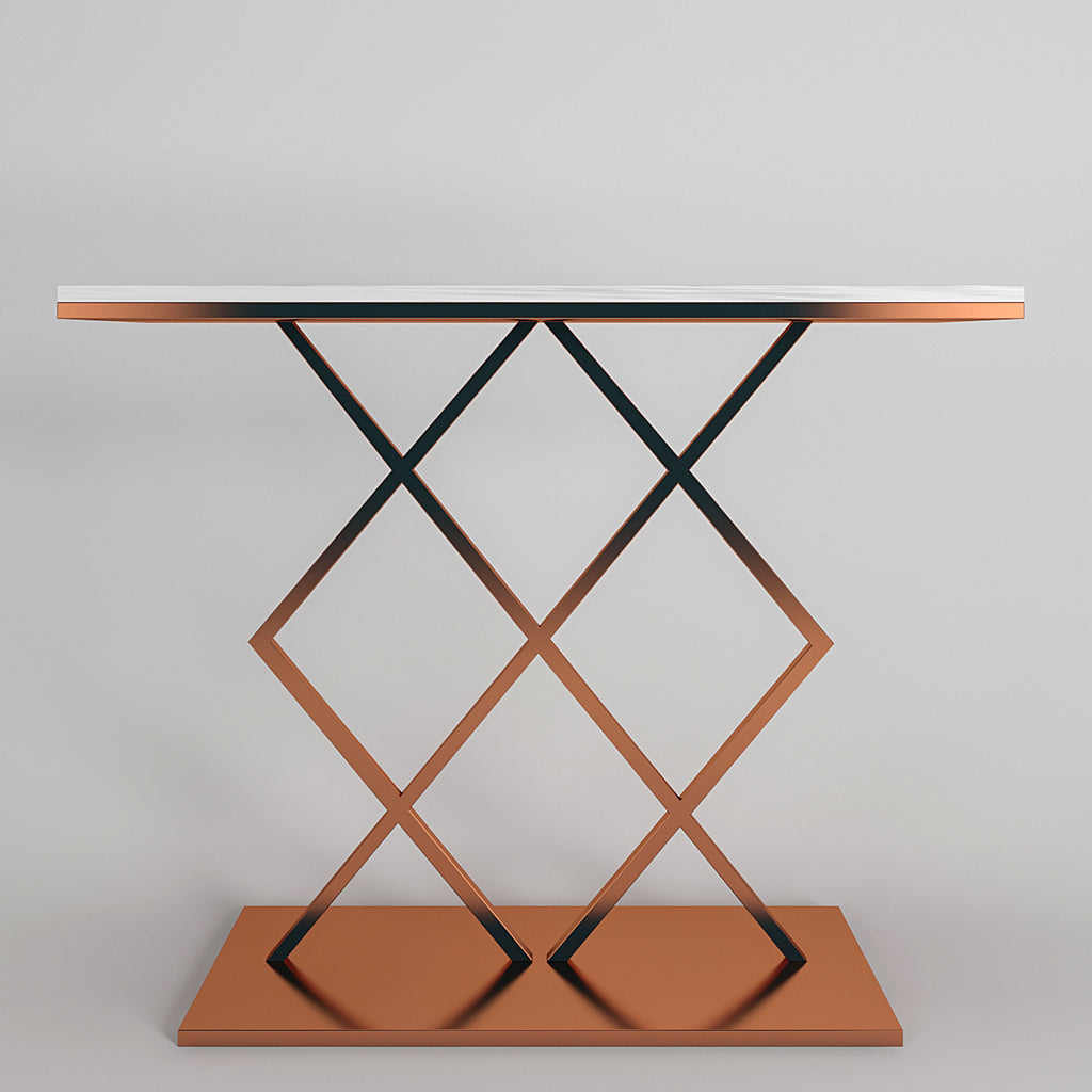 Copper Finish Console Table In Criss Cross Pattern