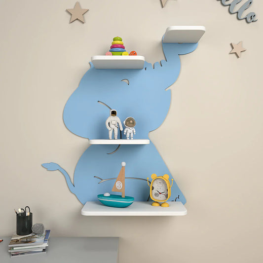 Cute Little Elephant Shape Wooden Wall Shelf for Kids