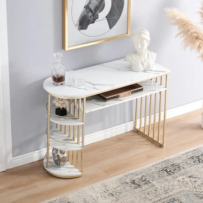 D-End 5 Tier White Marble Golden Console Table