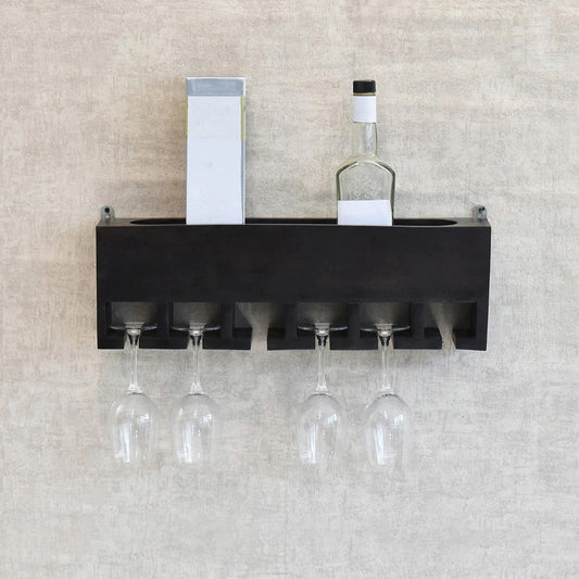 Dark Color Walnut Wood Wall Mounted Mini Bar Shelf