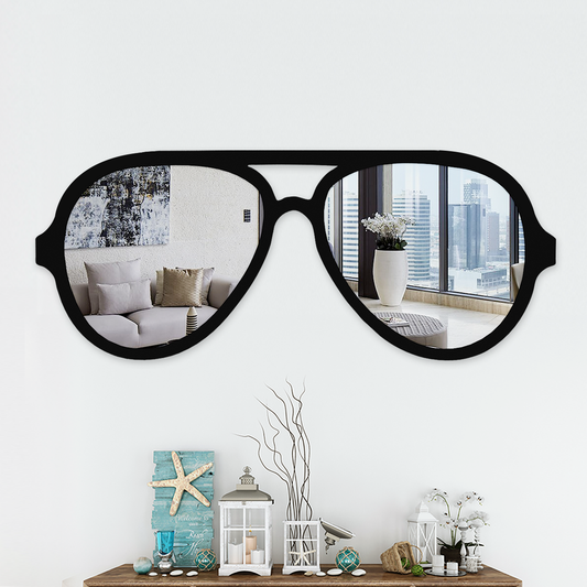Decorative Sunglasses Shape Wall Mirror with Black Finish Frame
