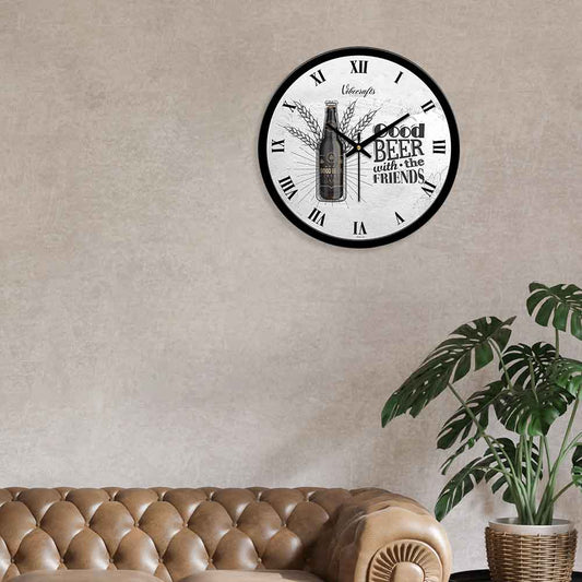 Designer Beer Bottle Print With Wheat Wall Clock for Living Room