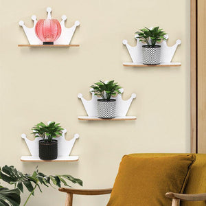 Designer Crown Royality Wooden Wall Mounted Shelf Set of Four with White Finish