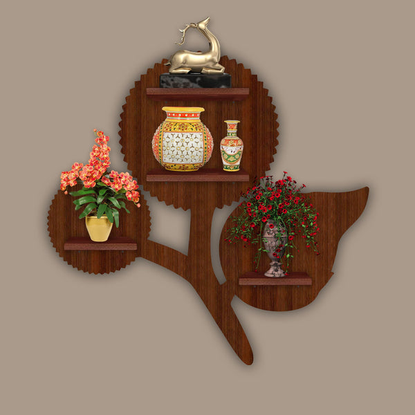 Shape Wooden LED Light Wall Shelf with Walnut Finish