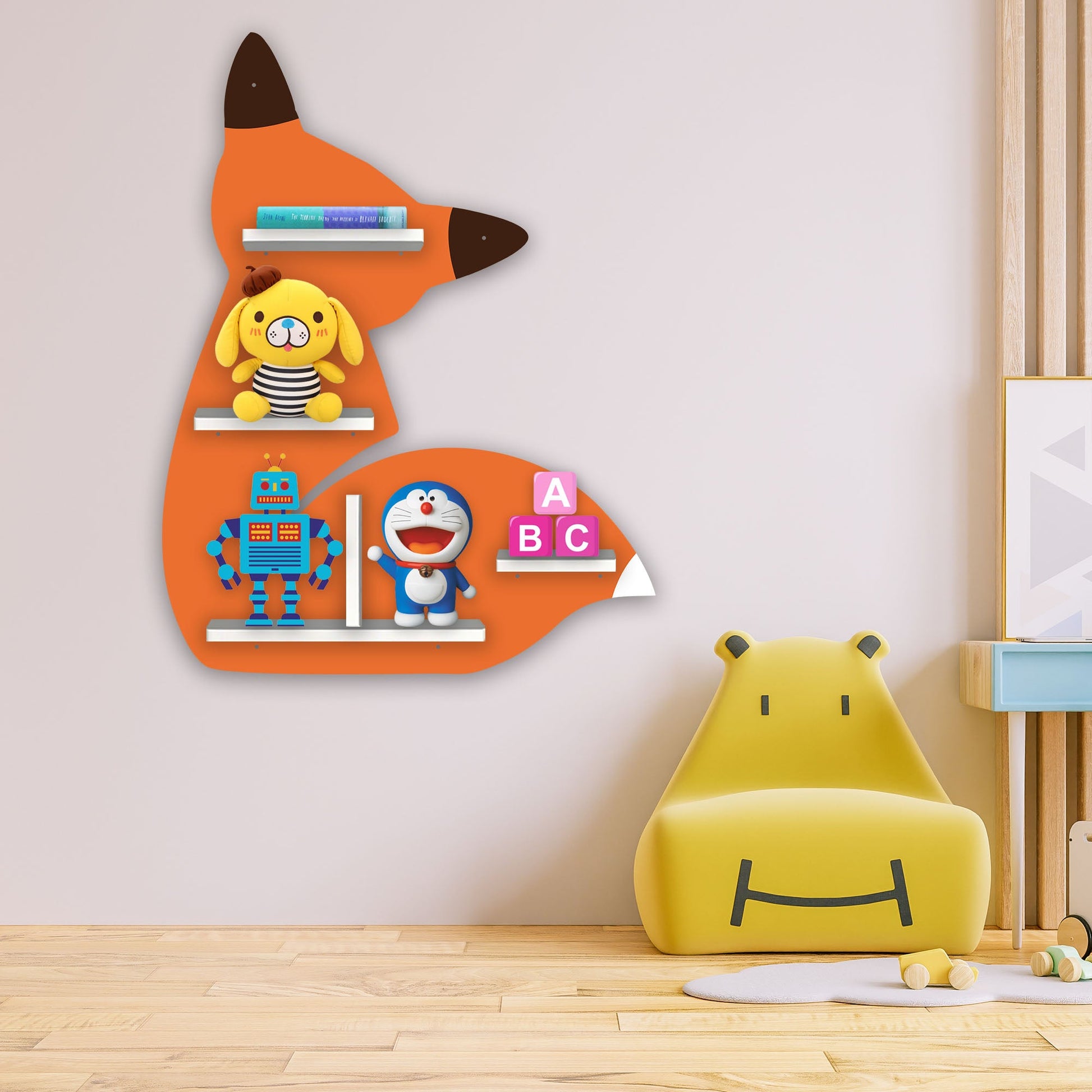  Fox Shape Wooden LED Light Wall Shelf for Kids