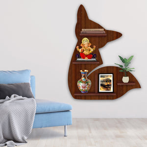 Fox Shape Wooden LED Light Wall Shelf with Walnut Finish