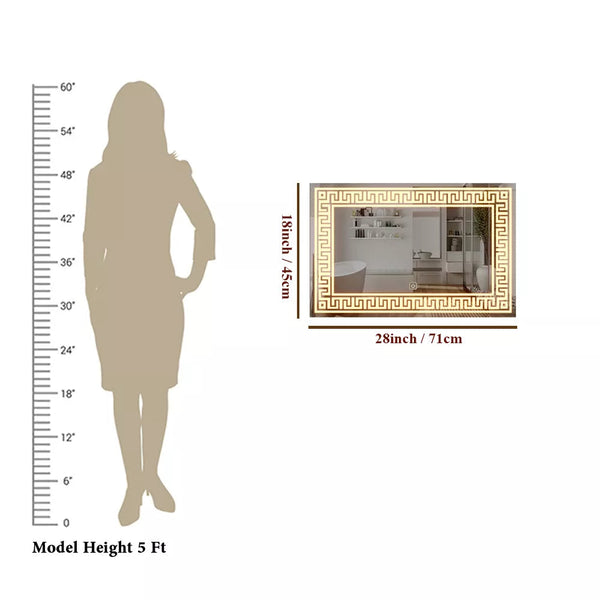 Greek Key Motif LED Rectangular Bathroom Mirror