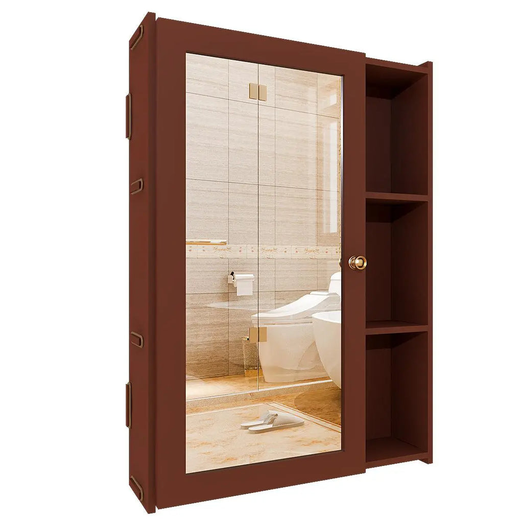 Wooden Bathroom Mirror Cabinet with 5 Spacious Shelves with Brown Finish