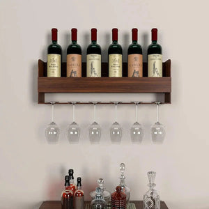 Engineered Wood Backlit Design Mini Bar Shelf in Walnut Finish