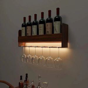 Wood Backlit Design Mini Bar Shelf in Walnut Finish