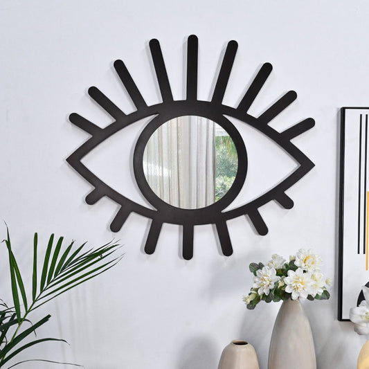 Evil Eye Shaped Crafted with Black Finish Wooden Mirror