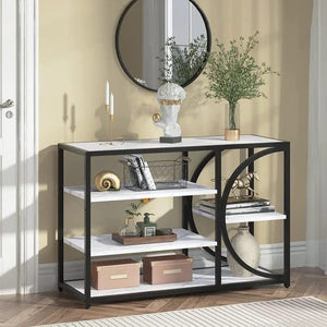 Five-Tier White Marble Black Console Table