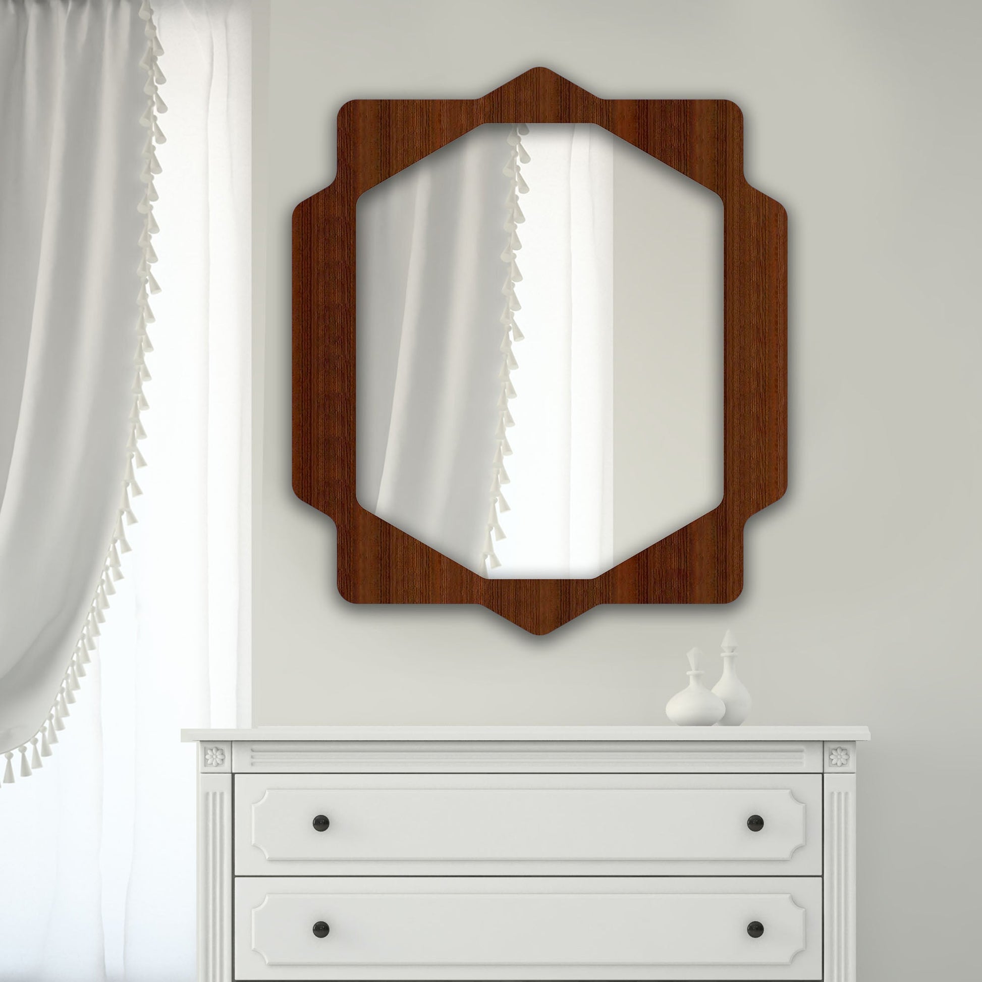 Geometrical Hexagon Shape Decorative Wooden Wall Mirror