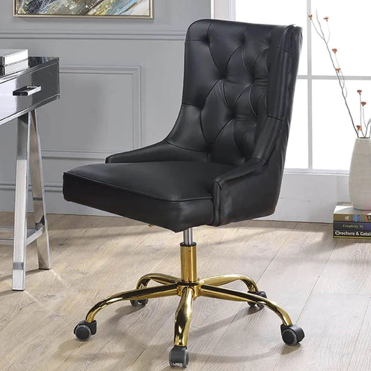 Golden Button Edge Black Leatherette Premium Armchair