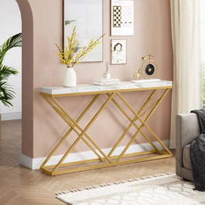 Golden Criss Cross Pattern Rectangular Shaped Designer Console Table