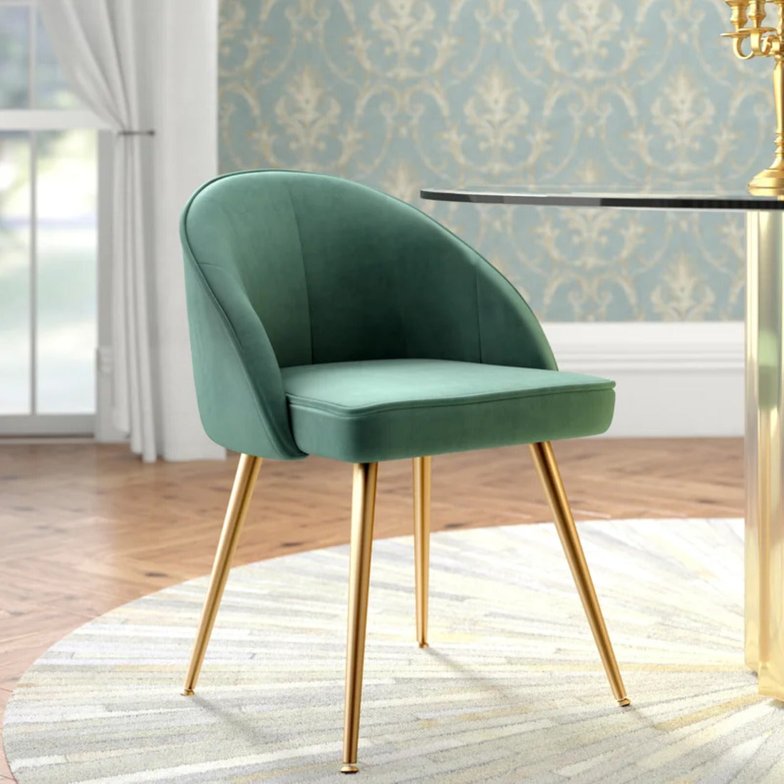 Golden Legged Royal Green Velvet Accent Chair