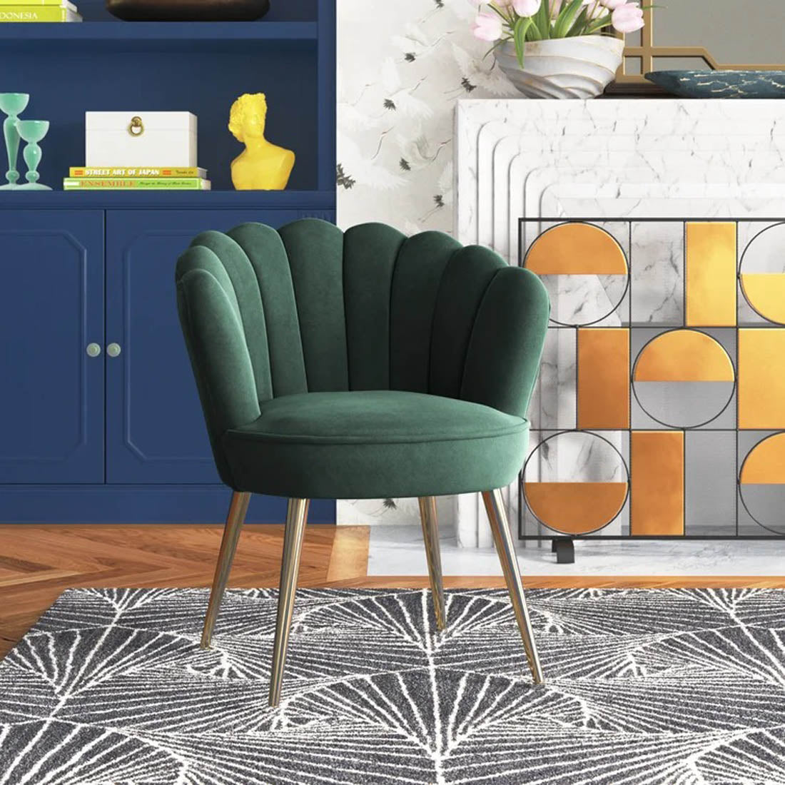 Green Color Crafted Shell Design Lounge Chair – Homcraft